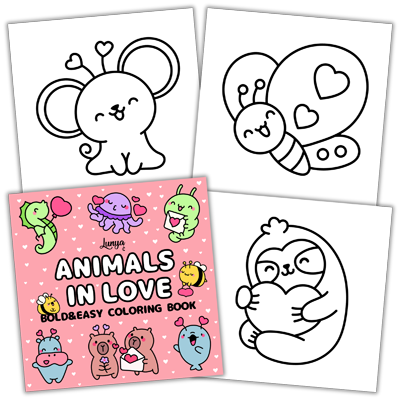 Animals in Love Bold and Easy Coloring Book by Lunya