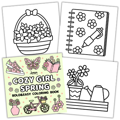 Cozy Girl Spring Bold and Easy Coloring Book by Lunya
