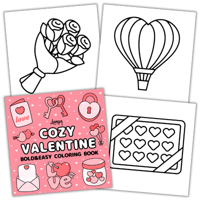 Cozy Valentine Bold and Easy Coloring Book by Lunya