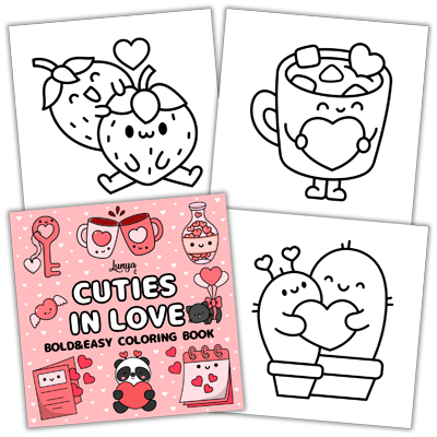 Cuties in Love Bold and Easy Coloring Book by Lunya