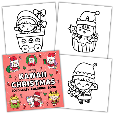 Kawaii Christmas Bold and Easy Coloring Book by Lunya Coloring